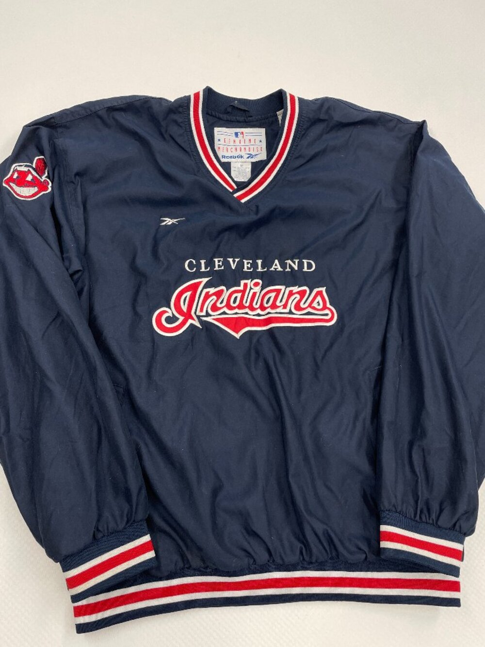 Cleveland Indians Wahoo Reebok Vintage Windbreaker Jacket Navy Blue Men’s M
